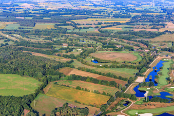 Grounds of the Golf course at Green Eagle Golf Courses in Winsen (Luhe) in the state Lower Saxony, Germany from the drone perspective