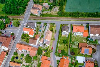 Aerial view of Railway crossing Hauptstr in Barbelroth in the state Rhineland-Palatinate, Germany