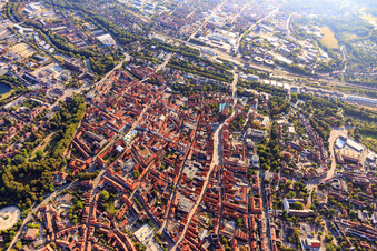 Aerial view of Old town from the west with Am Sande in Lüneburg in the state Lower Saxony, Germany