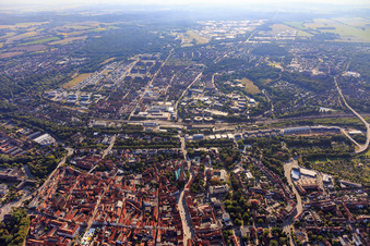 Railway, Lösegraben, Ilmenau and Schießgrabenstraße from the west in Lüneburg in the state Lower Saxony, Germany