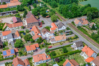 Aerial photograpy of Railway crossing Hauptstr in Barbelroth in the state Rhineland-Palatinate, Germany