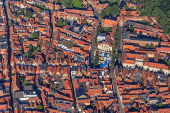 Große Bäckerstraße and market square at the town hall in Lüneburg in the state Lower Saxony, Germany