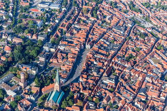 Ensemble space Am Sande in the inner city center in Lueneburg in the state Lower Saxony, Germany