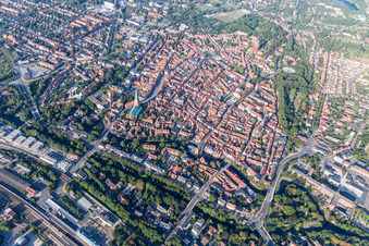 Aerial photograpy of Old Town area and city center in Lueneburg in the state Lower Saxony, Germany