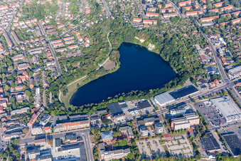 Riparian areas on the lake area of Kreidebergsee in Lueneburg in the state Lower Saxony, Germany