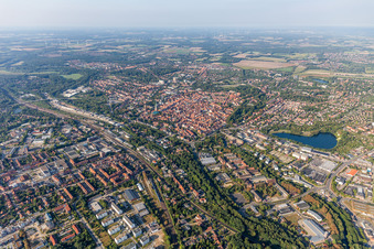 City view on the river bank of Illmenau in Lueneburg in the state Lower Saxony, Germany
