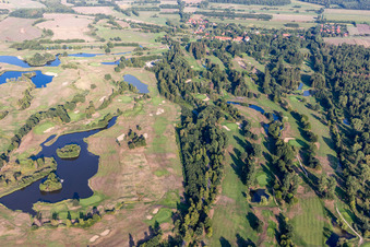 Aerial photograpy of Grounds of the Golf course at Golfanlage Schloss Luedersburg in Luedersburg in the state Lower Saxony, Germany