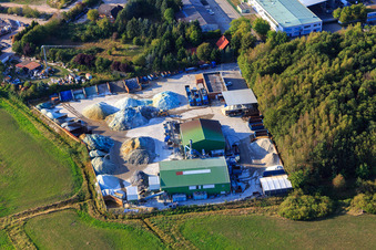 Industrial area on the Elbe foreland with recycling center of the Reiling Group in Lauenburg in the state Schleswig Holstein, Germany