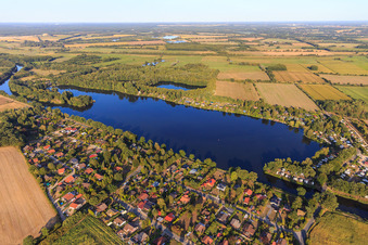 Aerial view of Camping Lanzer See in Basedow in the state Schleswig Holstein, Germany