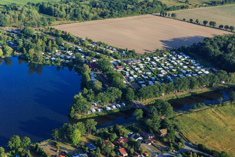 Aerial photograpy of Camping Lanzer See in Basedow in the state Schleswig Holstein, Germany