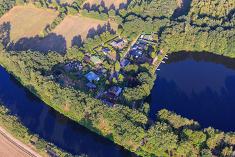 Aerial view of Lake view at Lake Lanzer See in Dalldorf in the state Schleswig Holstein, Germany