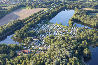 Aerial view of Camping Forellensee in Witzeeze in the state Schleswig Holstein, Germany