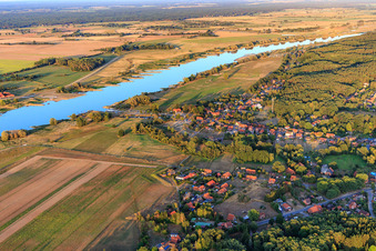 Port and river banks of the Elbe in Neu Darchau in the state Lower Saxony, Germany