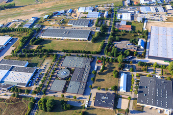Aerial photograpy of Nordson Engineering GmbH in the industrial area between the port and the airport in Lüneburg in the state Lower Saxony, Germany
