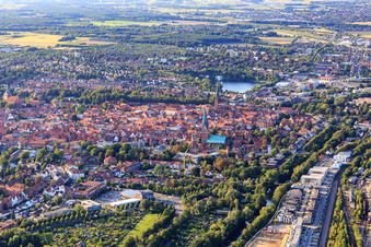 Old town area and city center from the south in Lüneburg in the state Lower Saxony, Germany