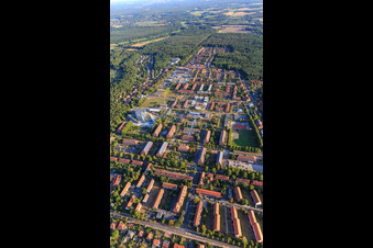 Campus- University- Area Central Building Leuphana University Lüneburg by architect Libeskind in the district Bockelsberg in Lüneburg in the state Lower Saxony, Germany from above