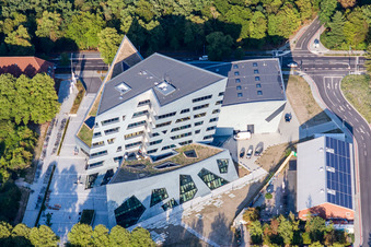 Campus University- area Zentralgebaeude Leuphana Universitaet Lueneburg of vom architect Libeskind in Lueneburg in the state Lower Saxony, Germany from above