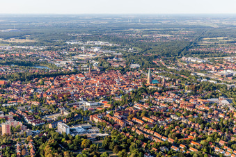 Old Town area and city center in Lueneburg in the state Lower Saxony, Germany from above