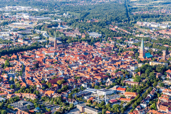 Old Town area and city center in Lueneburg in the state Lower Saxony, Germany out of the air