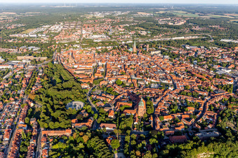 Bird's eye view of Old Town area and city center in Lueneburg in the state Lower Saxony, Germany