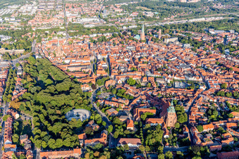 Old Town area and city center in Lueneburg in the state Lower Saxony, Germany viewn from the air