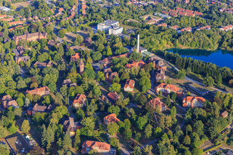 Health holding company Lüneburg in the Bockwinkler Forest with buildings of the psychiatric clinic Lüneburg in Lüneburg in the state Lower Saxony, Germany