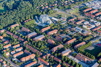 Campus University- area Zentralgebaeude Leuphana Universitaet Lueneburg of vom architect Libeskind in Lueneburg in the state Lower Saxony, Germany out of the air