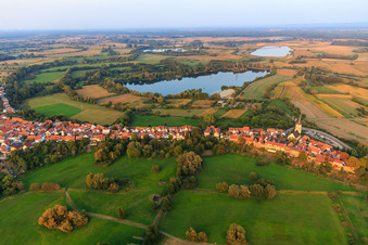 Aerial view of Ludwigstraße and Hinterstädl from the west in Jockgrim in the state Rhineland-Palatinate, Germany