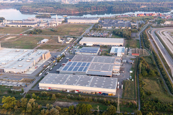 Drone image of Oberwald industrial area in Wörth am Rhein in the state Rhineland-Palatinate, Germany