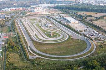 Oberwald industrial area in Wörth am Rhein in the state Rhineland-Palatinate, Germany from the drone perspective