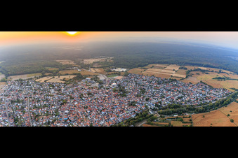 Panorama city view in the evening from the east in Hagenbach in the state Rhineland-Palatinate, Germany