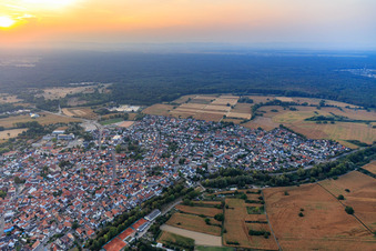 City view in the evening from the east in Hagenbach in the state Rhineland-Palatinate, Germany