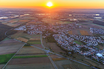 Sunrise over the village in Rheinzabern in the state Rhineland-Palatinate, Germany