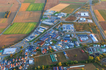 Aerial view of Industrial area in the Speyer Valley from the south in Rülzheim in the state Rhineland-Palatinate, Germany