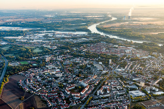 City view on the river bank of the Rhine river in Germersheim in the state Rhineland-Palatinate, Germany