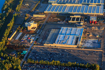 Green Island with construction site of MOSOLF Logistics & Services GmbH in Germersheim in the state Rhineland-Palatinate, Germany