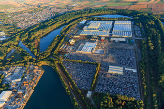 Green Island with Mercedes-Benz Global Logistics Center from the southeast in Germersheim in the state Rhineland-Palatinate, Germany