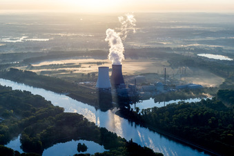 Nuclear power plant in Philippsburg in the state Baden-Wuerttemberg, Germany from above