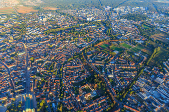 Aerial view of City overview from the east in Speyer in the state Rhineland-Palatinate, Germany