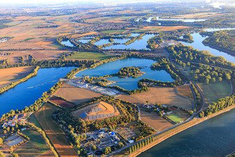 Concrete plant of Heidelberg Materials Beton at the quarry lake near Deutschhof in Speyer in the state Rhineland-Palatinate, Germany