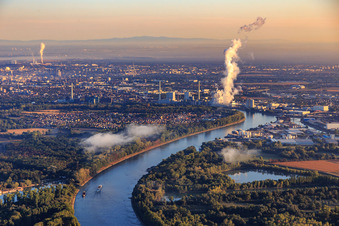 Rhine between Altrip and Rheinau in the district Rheinau in Mannheim in the state Baden-Wuerttemberg, Germany