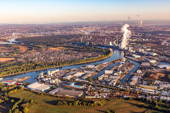Rheinauhafen in the district Rheinau in Mannheim in the state Baden-Wuerttemberg, Germany seen from a drone