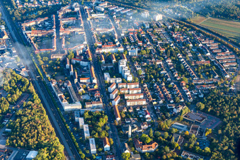 District Rheinau in Mannheim in the state Baden-Wuerttemberg, Germany seen from above
