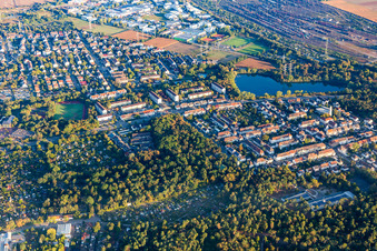 Bird's eye view of District Rheinau in Mannheim in the state Baden-Wuerttemberg, Germany