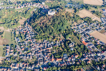 Lichtenberg Castle in the district Niedernhausen in Fischbachtal in the state Hesse, Germany seen from above