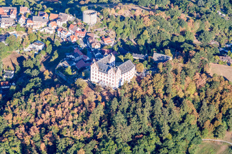 Bird's eye view of Lichtenberg Castle in the district Niedernhausen in Fischbachtal in the state Hesse, Germany