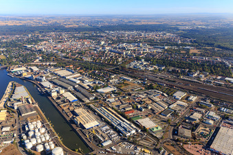 Port Hanau from the southwest in Hanau in the state Hesse, Germany