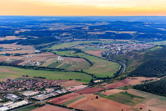 Aerial view of Intelsat satellite antennas of the earth station Fuchsstadt in Fuchsstadt in the state Bavaria, Germany