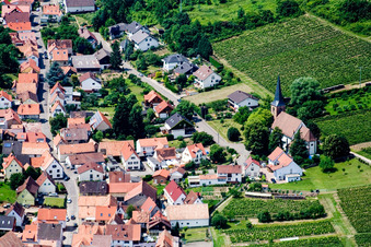 Oblique view of Protestant Church Rechtenbach in the district Rechtenbach in Schweigen-Rechtenbach in the state Rhineland-Palatinate, Germany