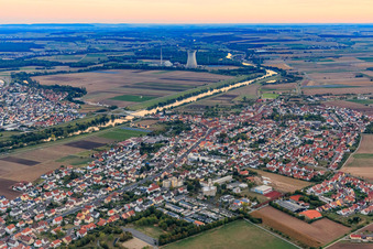 View of the town on the Main from the north in Bergrheinfeld in the state Bavaria, Germany